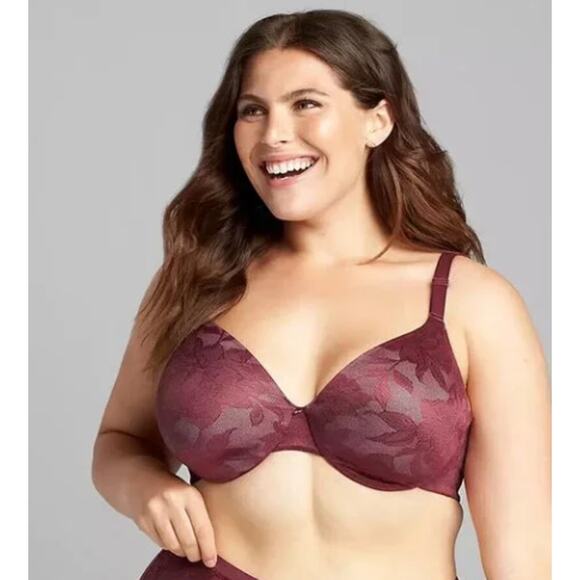 42F Cacique Bra Lace Full Coverage Underwire Lightly Lined Lane Bryant Wine Red - Picture 1 of 9